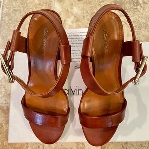 Calvin Klein Nikole Burnished Leather Wedges